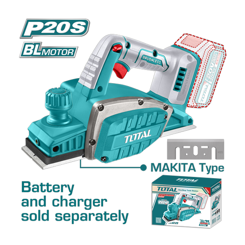 CEPILLO INALAMBRICO PARA MADERA 20V  INCLUYE GUIA Y LLAVE, BATERIA Y CARGADOR NO INCLUIDO INDUSTRIAL SUPER TOTAL (TRLI20401)