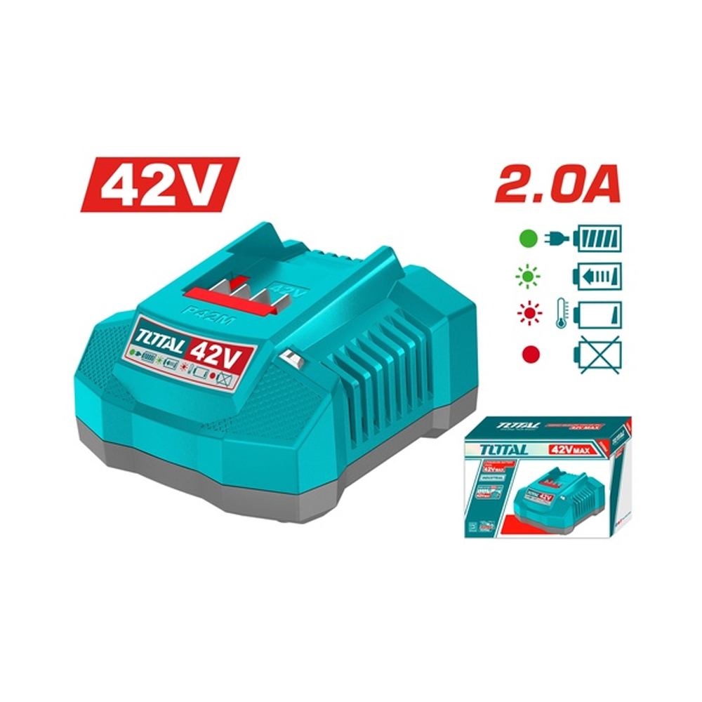 CARGADOR INTELIGENTE  PARA BATERIAS 42V 2.0AH INDUSTRIAL TOTAL (UTFCLI42021)