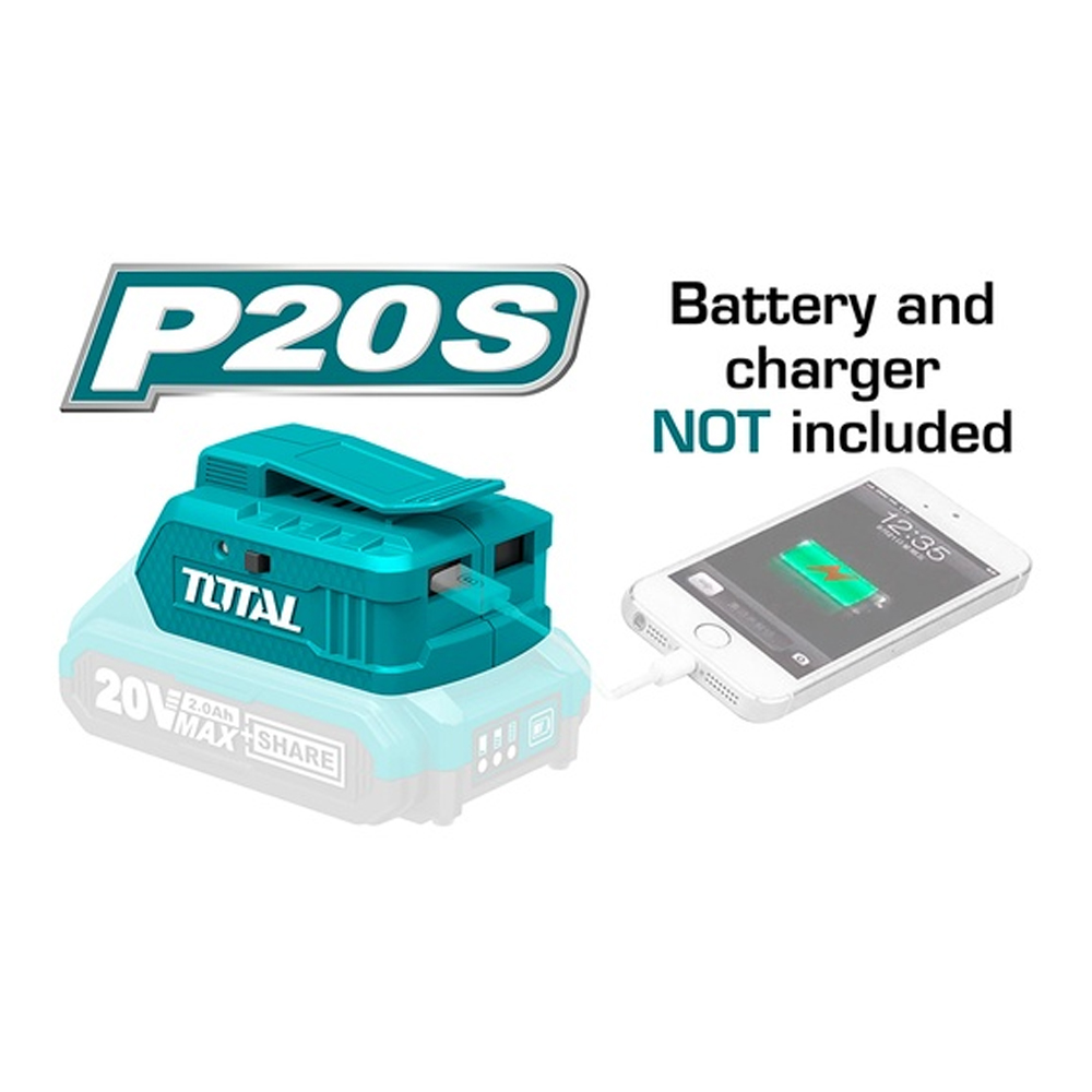 CARGADOR USB 20V PARA CELULARES Y OTROS EQUIPOS BATERIA Y CARGADOR NO INCLUIDO TOTAL (TUCLI2001)