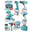 COMBO INALAMBRICO 20V X 5 PCS ROTOMARTILLO + PULIDORA + PISTOLA DE IMPACTO + TALADRO TOTAL (UTCKLI2019)