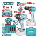 COMBO INALAMBRICO TALADRO 1/2" 96 N.M + PISTOLA DE IMPACTO 1/2" 20V 850 N.M INCLUYE 2 BATERIA 4.0AH , 1 CARGADOR Y ACCESORIOS INDUSTRIAL SUPER TOTAL (UTOSLI250586)