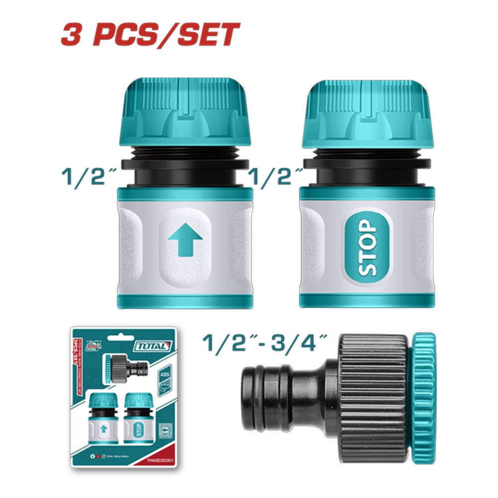 CONECTOR RAPIDO 1/2 PARA MANGUERA JUEGO X 3PZS TOTAL (THWS030301)