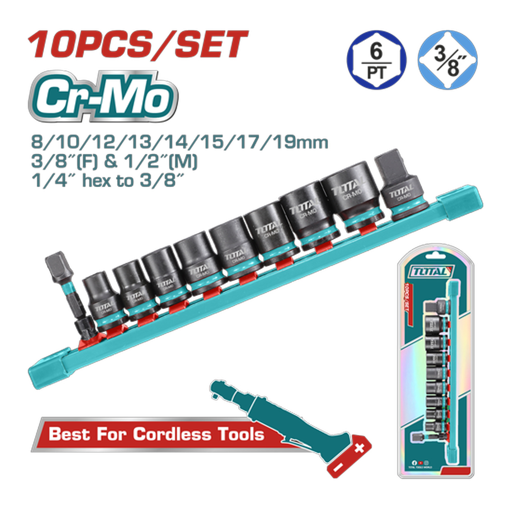 COPAS DE IMPACTO 3/8  JUEGO X 10PZS 8 - 19 MM  INDUSTRIAL SUPER TOTAL (THTISD38104)
