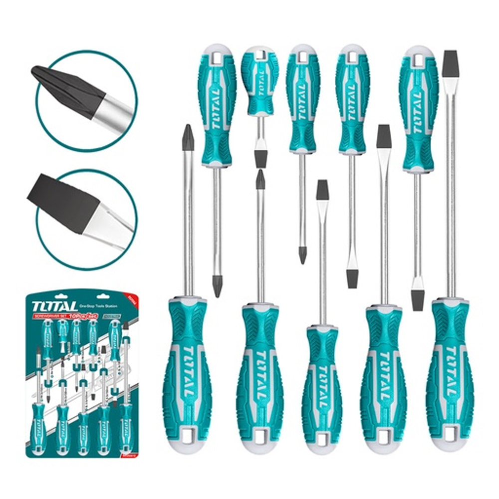 DESTORNILLADOR CROMO VANADIUM IMANTADO JUEGO X 10 PZS TOTAL (THT250610)