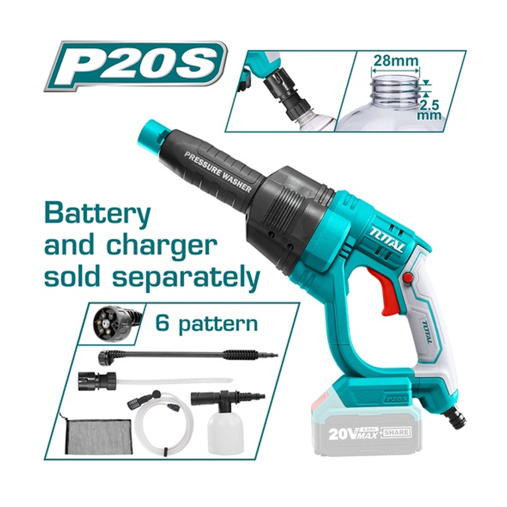 HIDROLAVADORA INALAMBRICA 20V PORTATIL BATERIA Y CARGADOR NO INCLUIDO TOTAL (TPWLI2008)