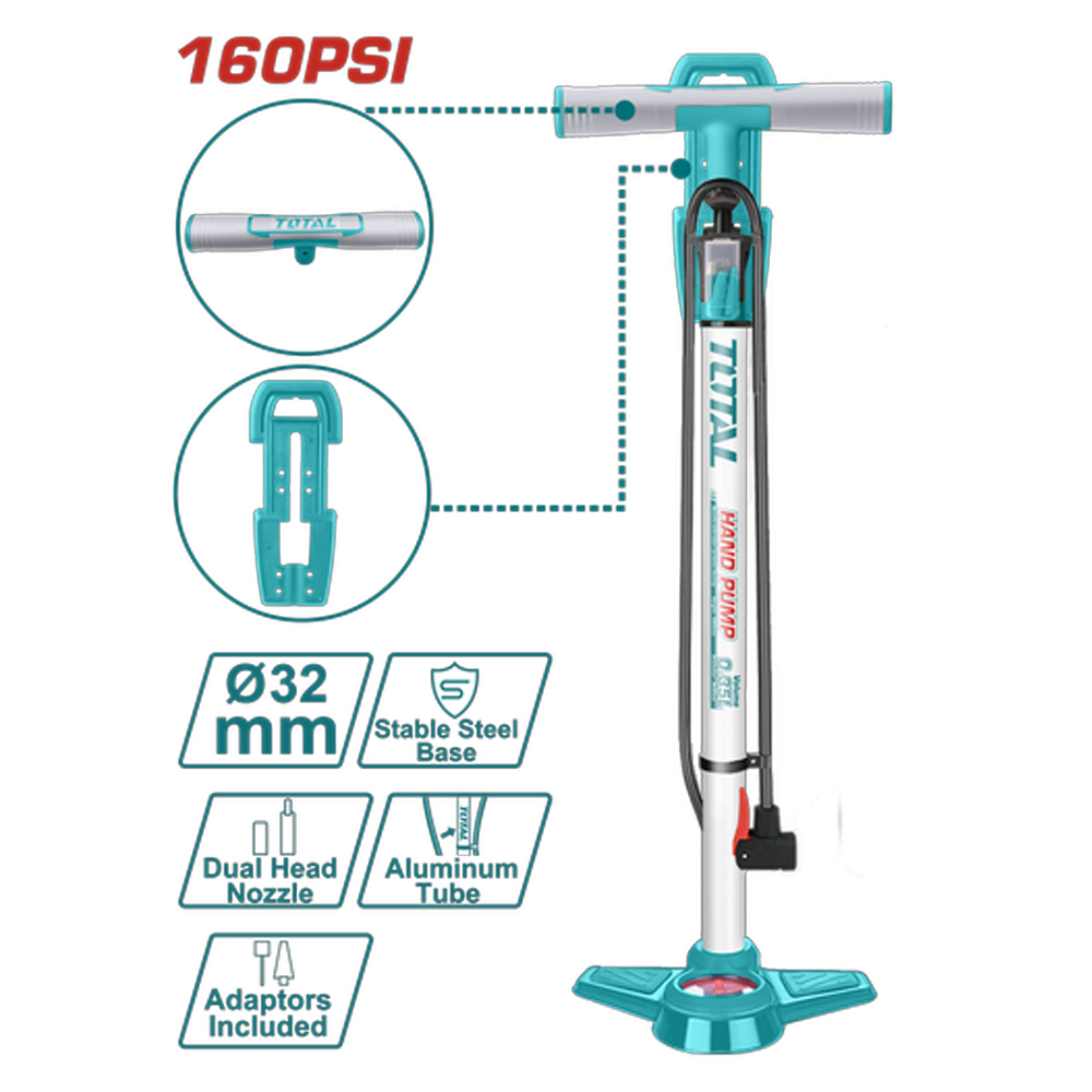 INFLADOR DE PIE 160PSI CON SOPORTE SUPER TOTAL (TMPP3201)
