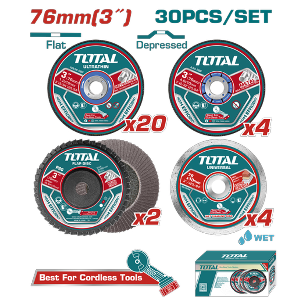 JUEGO DE DISCOS DE CORTE Y PULIR 3 " X 30 PZS SUPER TOTAL (TAC97630)