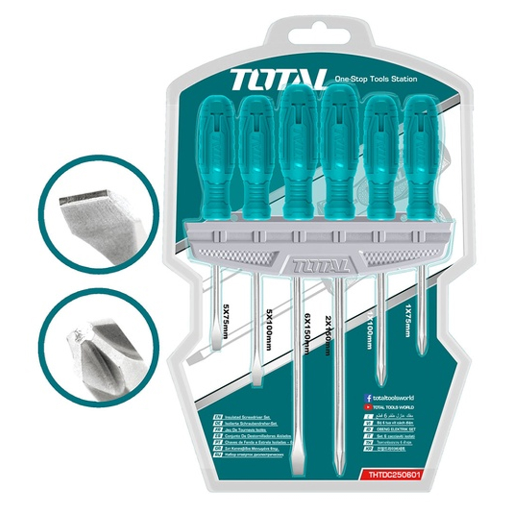 JUEGO DESTORNILLADORES X 6 PCS VANADIUM MANGO ERGONOMICO TOTAL (THTDC250601)