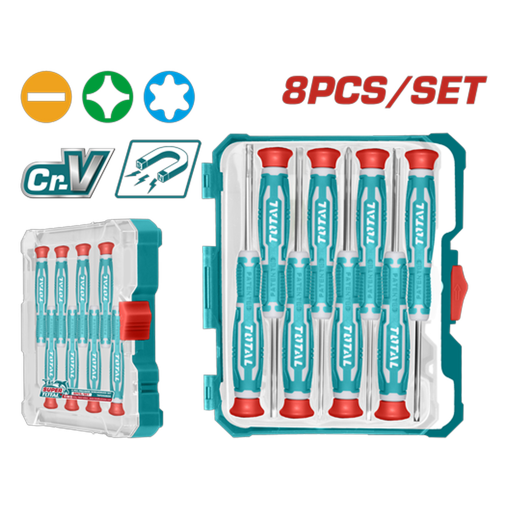 JUEGO DESTORNILLADORES X 8PCS DE PRECISION PUNTA INMANTADA INDUSTRIAL SUPER TOTAL (THT250826)
