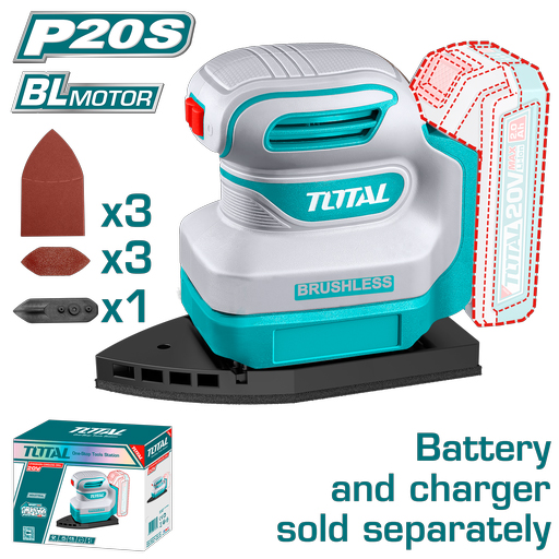 LIJADORA DE PALMA ORBITAL  ROTATIVA   INALAMBRICA 20V 12000 RPM INCLUYE 6 LIJAS  BATERIA Y CARGADOR NO INCLUIDO INDUSTRIAL  SUPER  TOTAL (TPSLI2024)