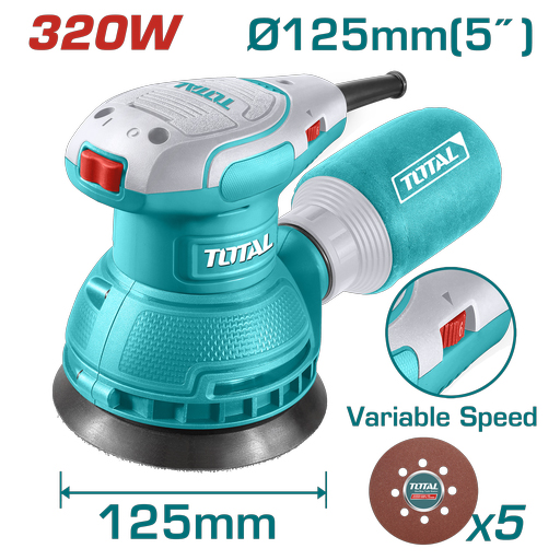 LIJADORA ORBITAL  5" 320W INCLUYE 5 LIJAS INDUSTRIAL SUPER  TOTAL (UTF2131256)