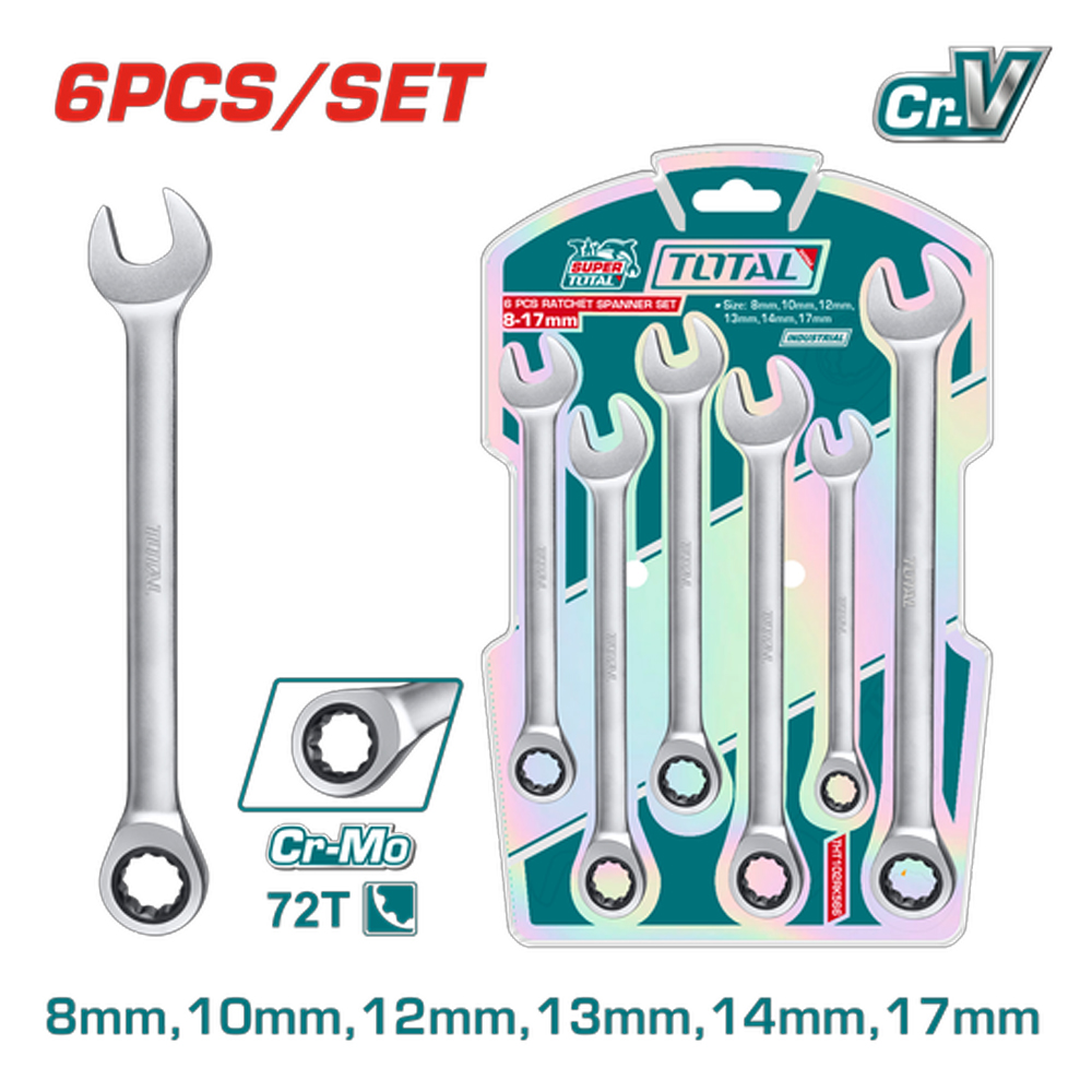 LLAVE MIXTA CON RACHE 8-17MM JUEGO X 6 PCS (THT102RK566)