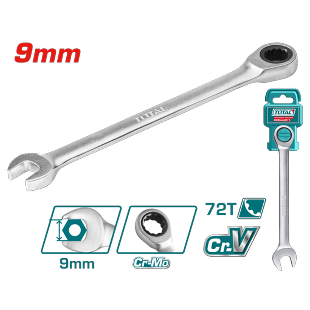 LLAVE MIXTA 9MM CON RACHE CR/V INDUSTRIAL SUPER TOTAL (TCSPAR091)