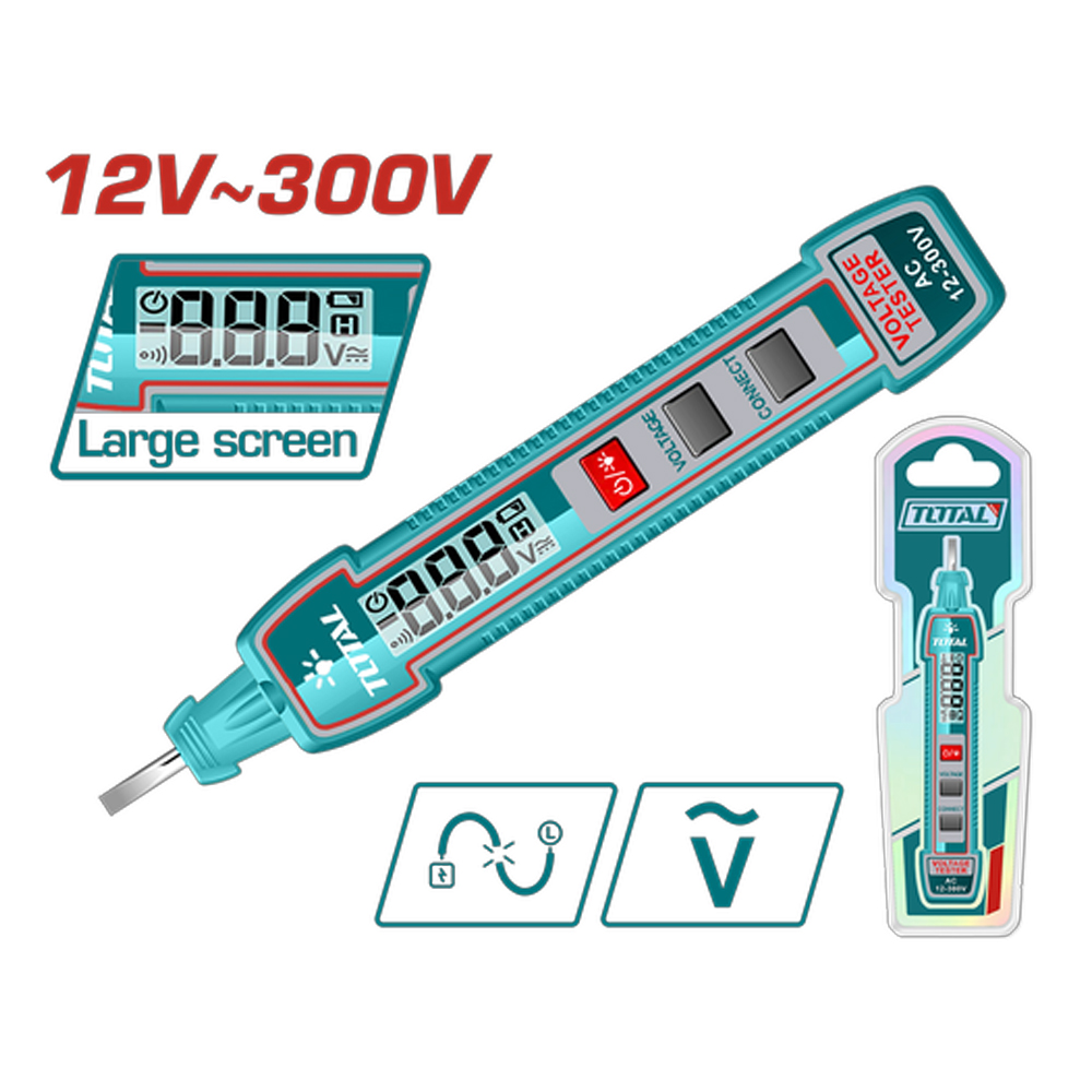 PROBADOR DE CORRIENTE DIGITAL 12V - 300V  INDUSTRIAL SUPER  TOTAL (THTS33001)