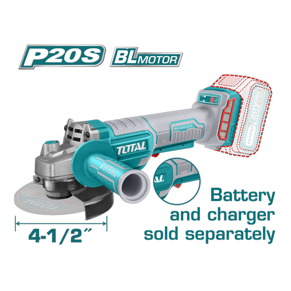 PULIDORA INALAMBRICA 4 1/2 SUPER SELECT 20V BATERIA Y CARGADOR NO INCLUIDO TOTAL (UTAGLI211156)