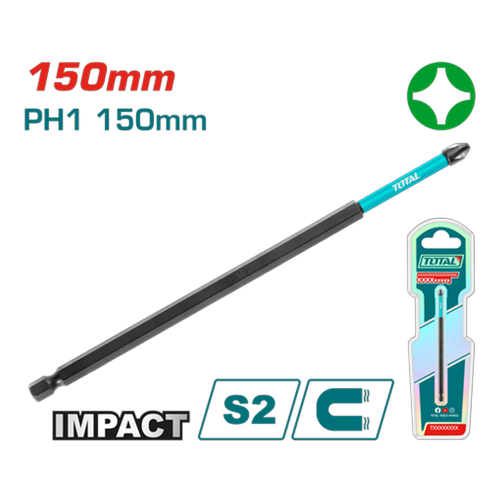 PUNTA TALADRO IMANTADA 150MM (+)  INDUSTRIAL SUPER TOTAL (TACIM71PH1150)