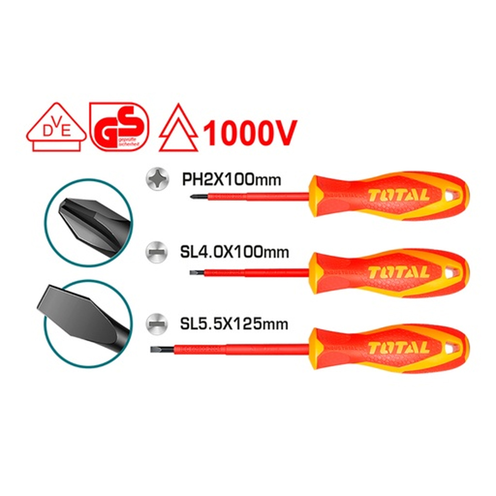 DESTORNILLADOR AISLADO 1000V INDUSTRIAL JUEGO X 3 PZS TOTAL (THTIS036)