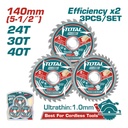 DISCO CORTE MADERA 5  1/2" JUEGO X 3 UNIDADES INDUSTRIAL  SUPER TOTAL (TAC236140)