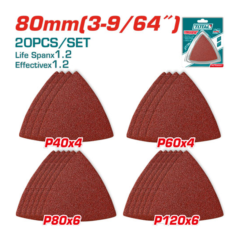 JUEGO DE HOJAS DE LIJA X 20 PIEZAS 3-9/64" COMPATIBLE ( TMLI2001-TS3006) TOTAL (TAC78080201)