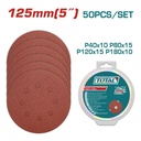 JUEGO DE HOJAS DE LIJA X 50 PIEZAS 5" PARA LIJADORA ORBITAL TOTAL (TAC7312511)