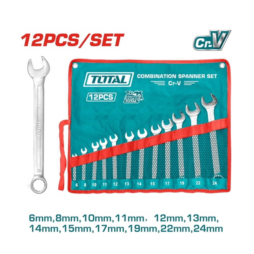 LLAVE MIXTA JUEGO X 12 PZS 6-24MM CRV INDUSTRIAL SUPER TOTAL (THT1022121A)