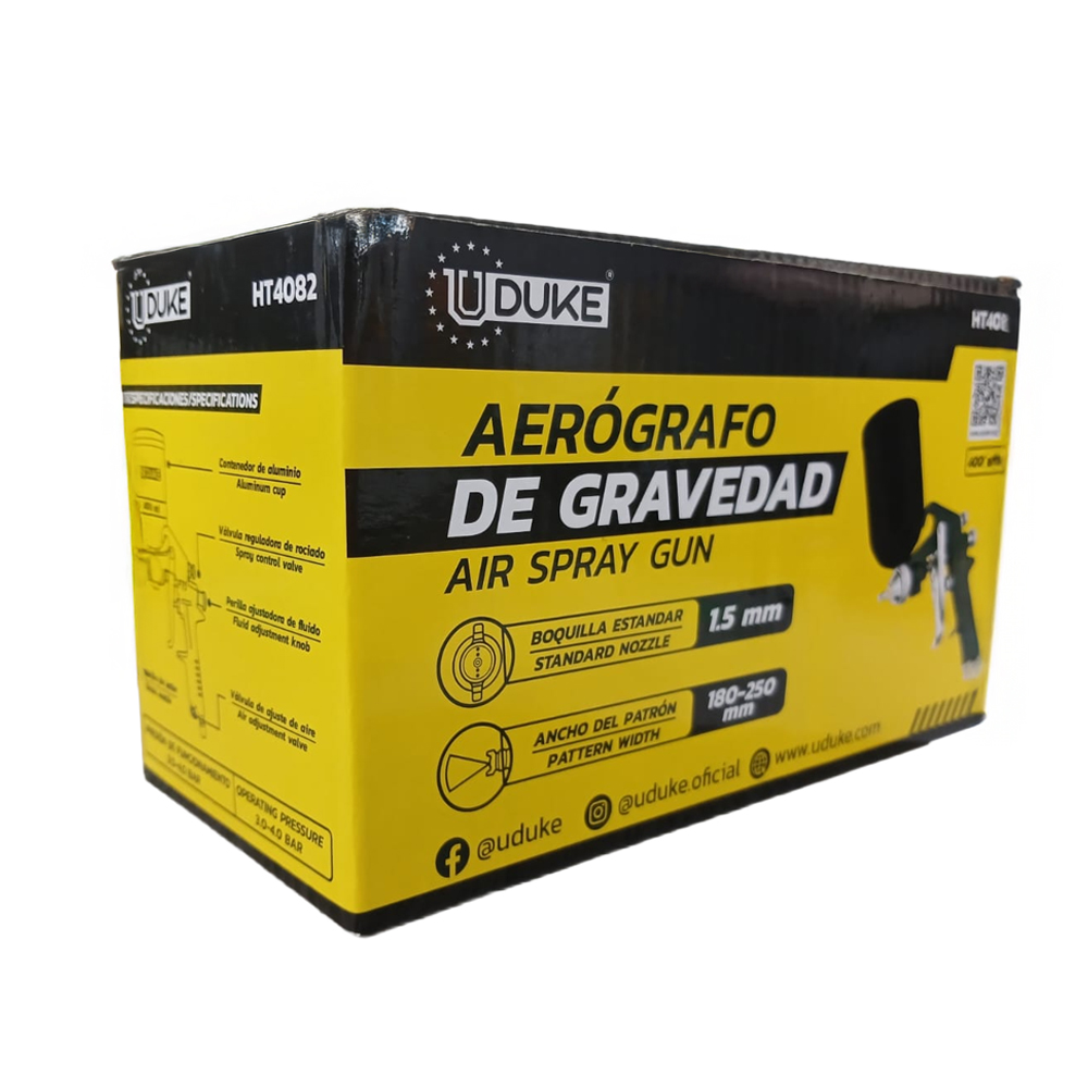 AEROGRAFO UDUKE PROFESIONAL  VASO DE 400 CC PISTOLA F75G NEGRA  (HT4082)