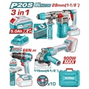 COMBO INALAMBRICO 20V  X 3 PZS TALADRO ATORNILLADOR INALAMBRICO 1/2 66 NM +  PULIDORA INALAMBRICA 4 1/2 + TALADRO ROTOMARTILLO SDS PLUS  4.5 JULES  INLCUYE 2 BATERIAS 5.0AH , 1 CARGADOR , 10 DISCOS DE CORTE Y 47 ACCESORIOS INDUSTRIAL SUPER TOTAL (UTOSLI241183)