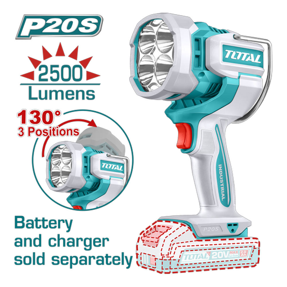 LAMPARA DE TRABAJO INALAMBRICA 20V 2500 LUMENES INDUSTRIAL SUPER TOTAL (TWLI20885)