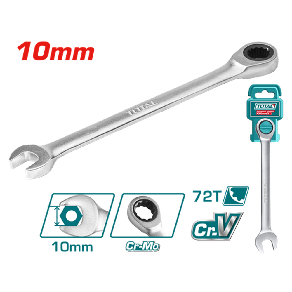 LLAVE MIXTA 10MM CON RACHE CR/V INDUSTRIAL SUPER TOTAL (TCSPAR101)