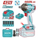 PISTOLA IMPACTO INALAMBRICA 1/2" 42V 460NM CAJA PLASTICA INCLUYE 2 BATERIA, 1 CARGADOR Y ACCESORIOS SUPER TOTAL INDUSTRIAL (UTIWLI42462)