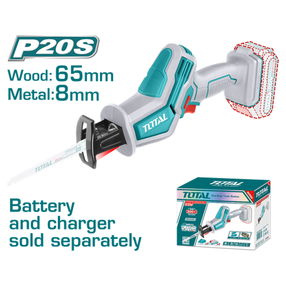 SIERRA SABLE INALAMBRICA 20V  (CAPACIDAD DE CORTE METAL:8MM-MADERA 65MM) BATERIA Y CARGADOR NO INCLUIDO TOTAL (TRSLI6506)