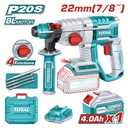 TALADRO ROTOMARTILLO 7/8"  20V SDS PLUS 2.0 JULES INCLUYE 1 BATERIA,1 CARGADOR Y 4 ACCESORIOS INDUSTRIAL  SUPER TOTAL (UTRHLI202081)