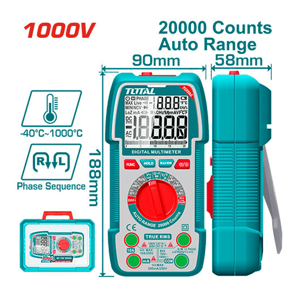 TESTER DIGITAL 1000V 20000 CONTEOS RMS INDUSTRIAL TOTAL (TMT5410003)
