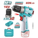 TALADRO INALAMBRICO 1/2 16V 60NM INCLUYE 2 BATERIAS 2,0AH Y CARGADOR  INDUSTRIAL SUPER TOTAL (UTDLI16682)