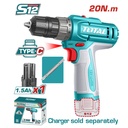 TALADRO INALAMBRICO 3/8 (10MM) 20NM 12V INCLUYE 1 BATERIA DE 1.5AH CARGADOR TIPO-C NO INCLUIDO SUPER TOTAL (TDLI122061)