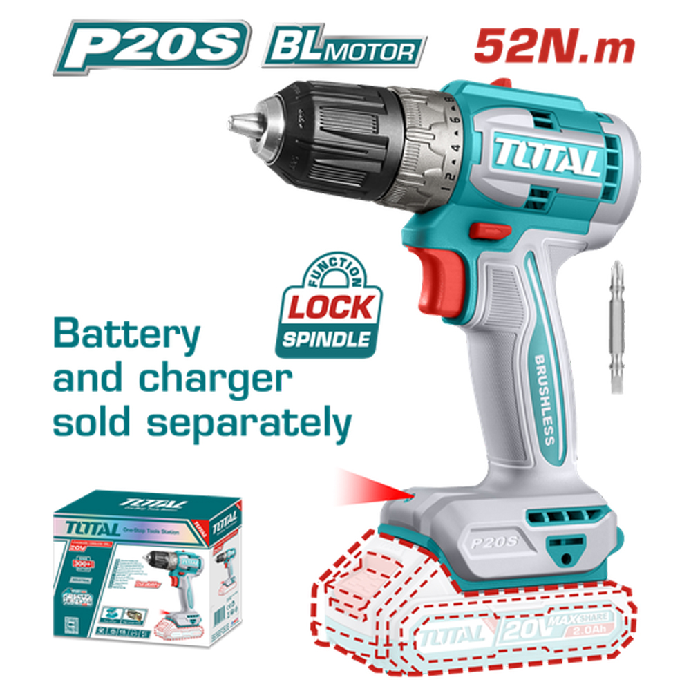 TALADRO INALAMBRICO 3/8" 20V 52 N.M CARGADOR Y BATERIA NO INCLUIDO SUPER TOTAL (TDLI204531)