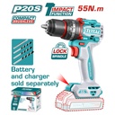 TALADRO INALAMBRICO PERCUTOR  1/2" 20V55 NM CARGADOR Y BATERIA NO INCLUIDO SUPER TOTAL (TIDLI205581)
