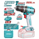 TALADRO INALAMBRICO PERCUTOR 1/2" 86NM 20V CAJA PLASTICA INCLUYE 2  BATERIA 4.0AH, 1 CARGADOR Y ACCESORIOS INDUSTRIAL SUPER TOTAL (UTIDLI208682)