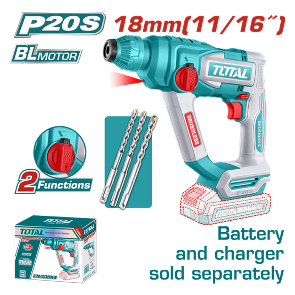 TALADRO INALAMBRICO ROTOMARTILLO SDS PLUS 11/16 BATERIA Y CARGADOR NO INCLUIDO SUPER TOTAL  (TRHLI20188)