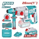 TALADRO ROTOMARTILLO 1" 20V SDS PLUS 2.5 JULES  INCLUYE 3 BROCAS , 1 CINCEL CARGADOR  Y BATERIA  INDUSTRIAL TOTAL (UTRHLI202682)