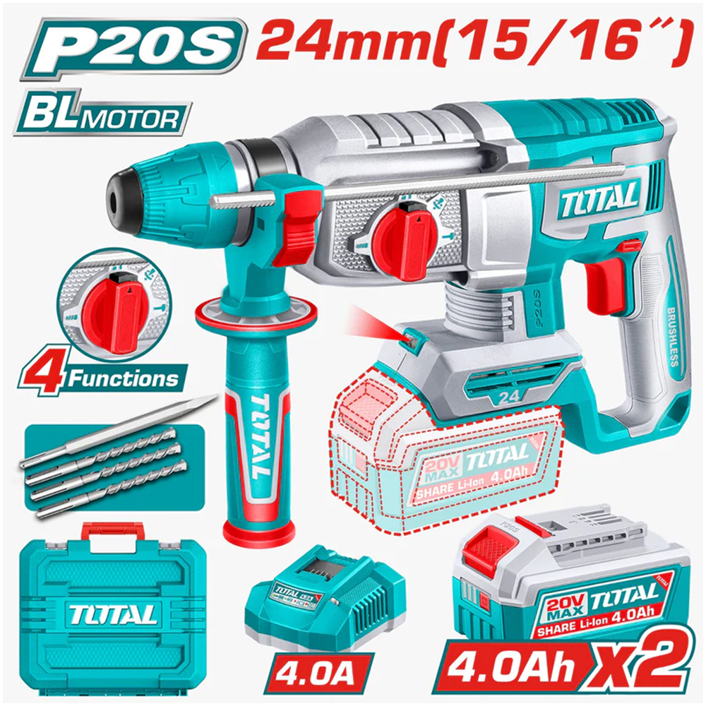 TALADRO ROTOMARTILLO 15/16" 20V SDS PLUS TOTAL  (UTRHLI202482)