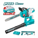 JUEGO DE MOTOSIERRA Y SOPLADORA INALAMBRICA 20V INCLUYE 2 BATERIAS 5,0 AH  Y CARGADOR DOBLE INDUSTRIAL SUPER  TOTAL (UTOSLI240463)