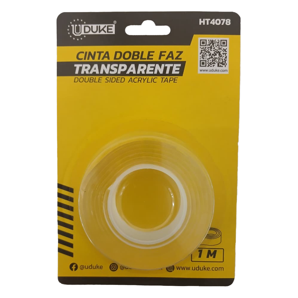 CINTA DOBLE FAZ TRANSPARENTE SILICONA 3/4" X 1M X 2MM UDUKE (HT4078)