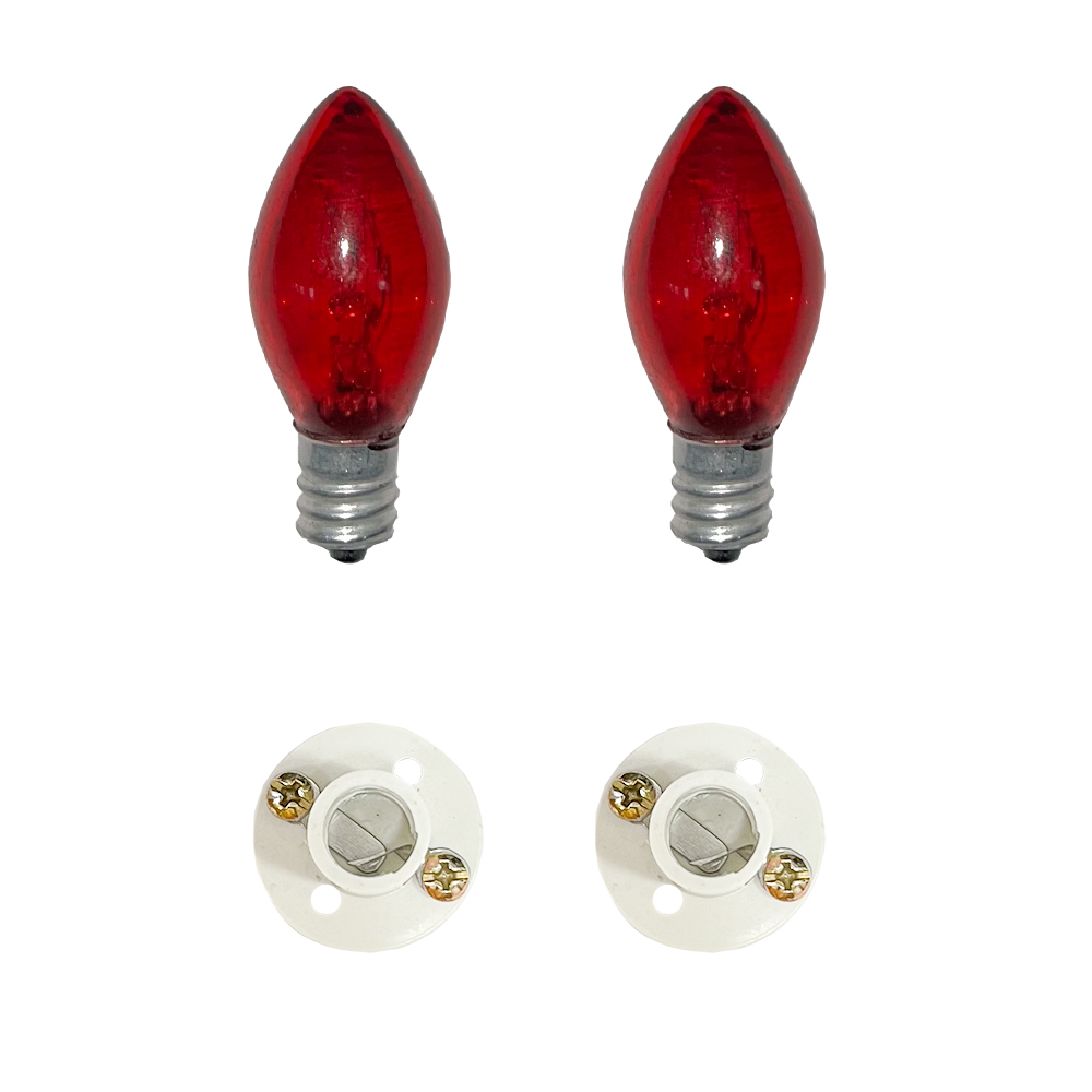BOMBILLO CANDELABRO SENCILLO ROJO + SOKET CANDELABRO PASTA PQT X 2 UDUKE