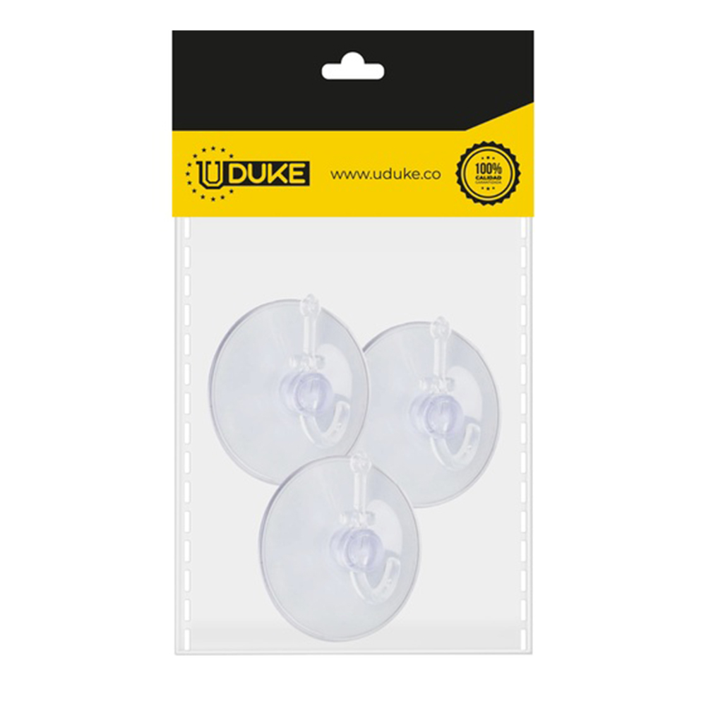 CHUPA ADHESIVA TRANSPARENTE # 4 CON GANCHO PLASTICO PQT X 3 UDUKE