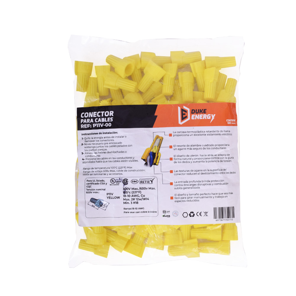 CONECTOR PARA CABLE DE COBRE AMARILLO (PAQUETE X 100)(P11V-00)
