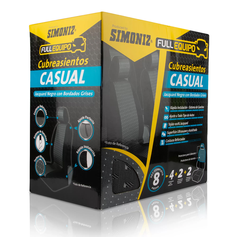 CUBREASIENTOS CASUAL FORRO JACQUARD NEGRO TKC X 8 PCS (105989)