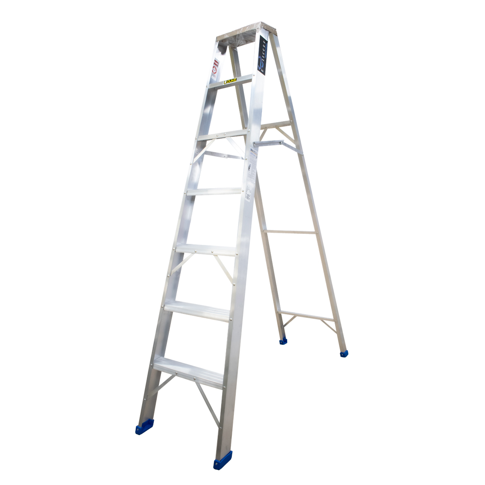 ESCALERA DE ALUMINIO 6 PELDANO 7 PASOS T-1 INDUSTRIAL CAP 180 KILOS UDUKE CON PLATAFORMA  (HT1316N)