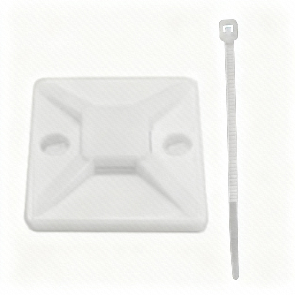 GRAPA ADHESIVA PARA CABLES (2.4x2.4 CM) PARA USAR CON AMARRAS PQT X 5 UDUKE