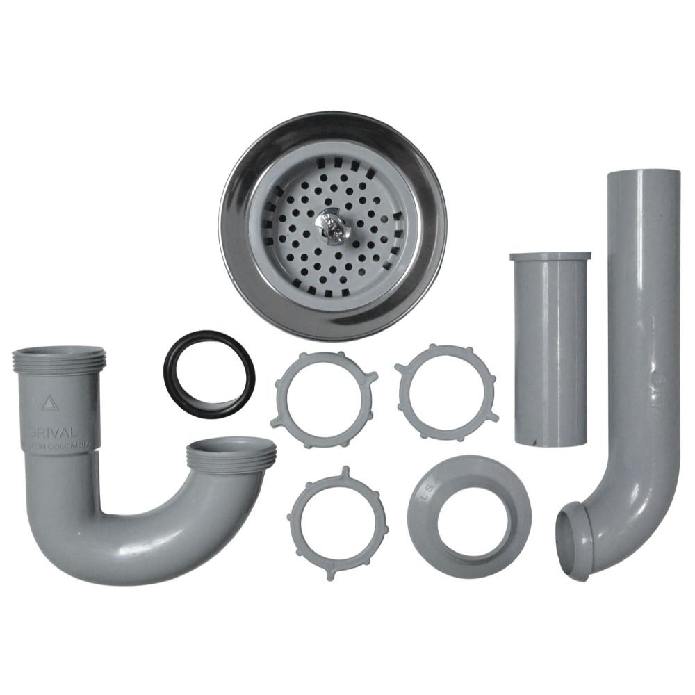 LINEA GRIVAL SIFON EN P GRIS LAVAPLATOS + CANASTILLA LAVAPLATOS 4 CROMADA (935303331 (PAQ X 4)
